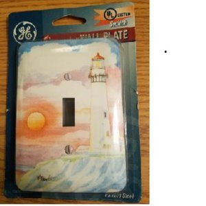 NEW SEALED Package VINTAGE Lighthouse GE Wall Plate Painted Steel Size: 5" x 3"
